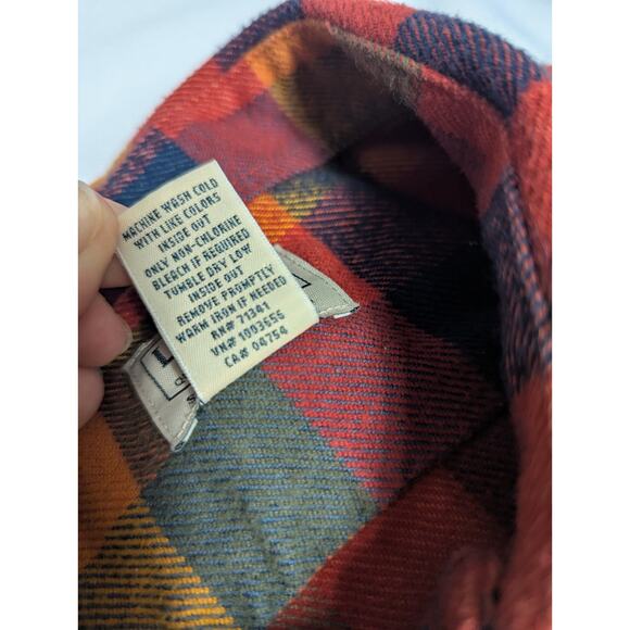 LL Bean Brown Plaid Flannel Button Down Shirt Orange Thermolite Size LT L Tall - Picture 6 of 8